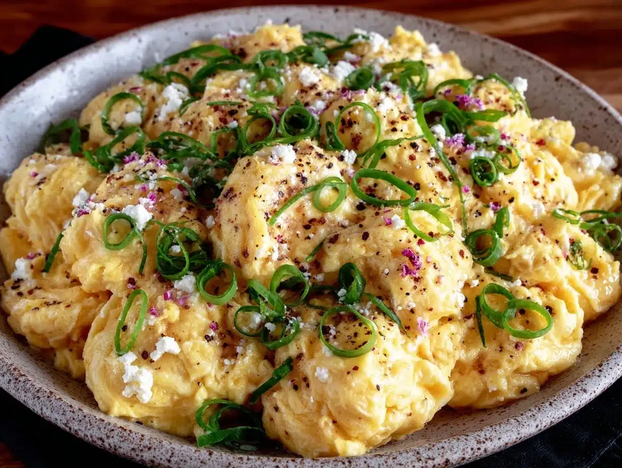 Cremiges Rührei mit Frühlingszwiebeln & Käse: 3-Zutaten-Rezept 4 cremiges Rührei mit Frühlingszwiebeln und Käse preparation steps