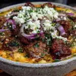 einfache griechische Gyrossuppe mit Feta - featured image