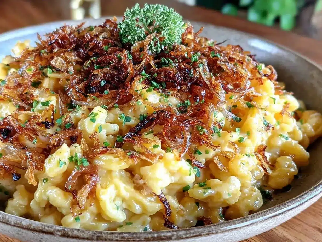 Einfaches Käsespätzle: Das einfachste Rezept 4 einfaches Käsespätzle Rezept mit Röstzwiebeln preparation steps