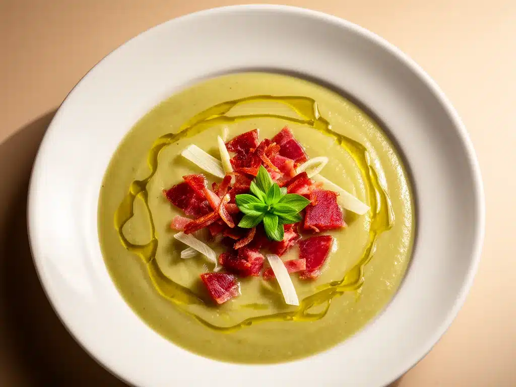 Cremige Kartoffel-Lauch Suppe mit knusprigem Speck: 5 Min. 4 Cremige Kartoffel-Lauch Suppe mit knusprigem Speck preparation steps