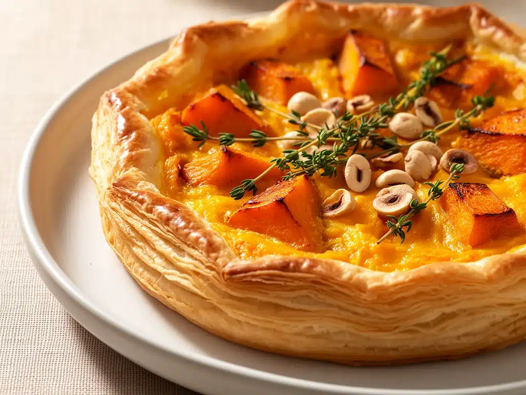 Erntedankfest Kürbis-Blätterteig Quiche - featured image