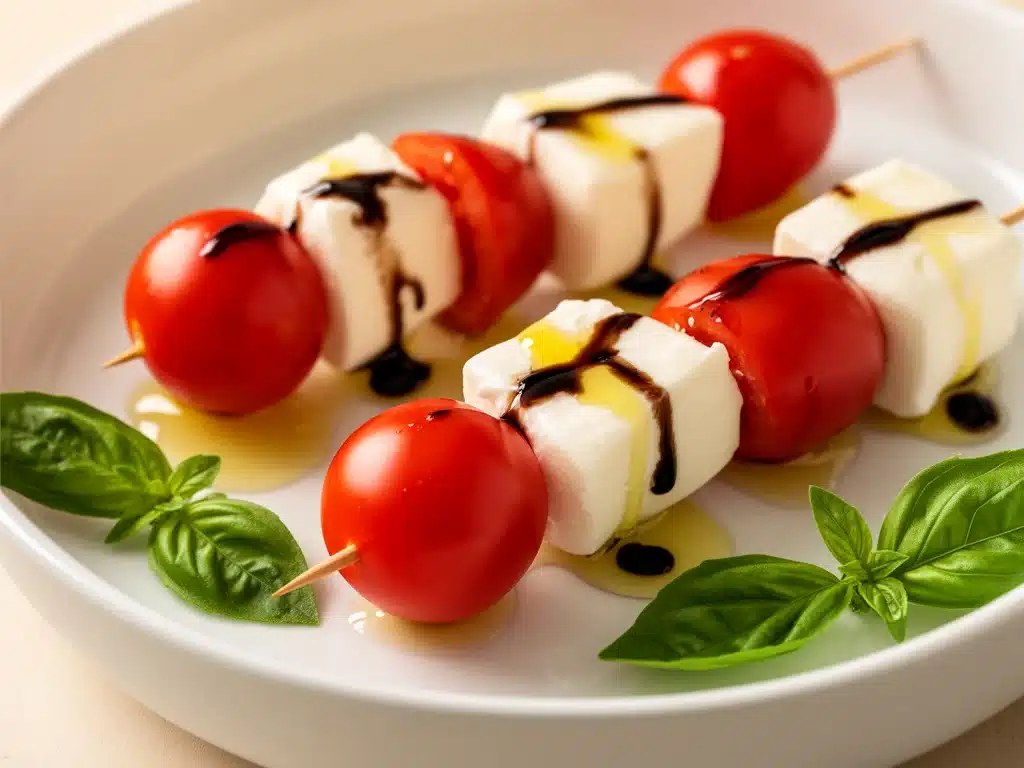 Startseite 4 Fingerfood-Spieße mit Mozzarella und Tomaten - featured image