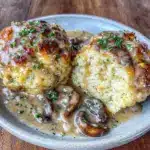 traditionelle bayerische Semmelknödel mit Pilzrahmsoße - featured image